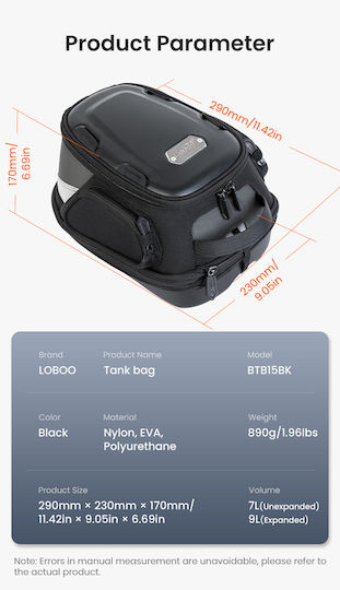 Loboo Tank Bag Μοτοσυκλέτας με Tanklock