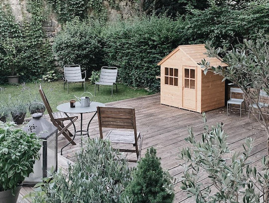 Multifunctional Wooden Kids Playhouse Garden Brown 118x90x146cm