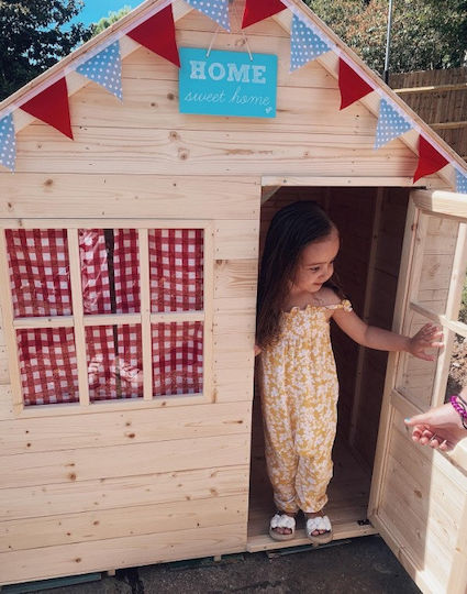 Multifunctional Wooden Kids Playhouse with Fence Brown 149x90x146cm