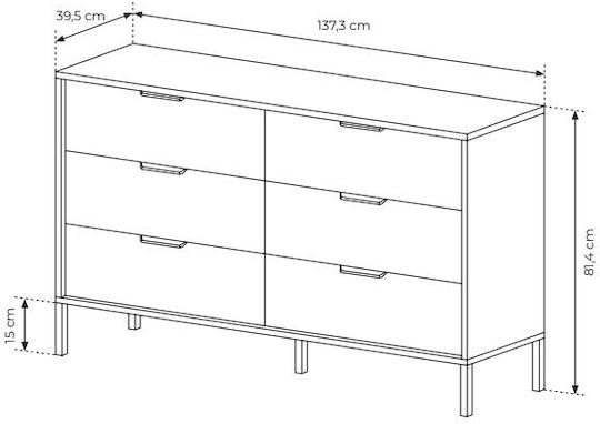 Wooden Chest of Drawers with 6 Drawers Chestnut + Anthracite 137x39x81cm