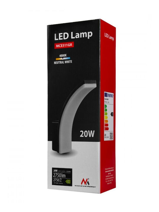 Lampă LED Maclean Gri 20W IP65 2750lm Alb Neutru 4000K MCE511 GR