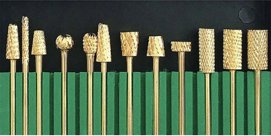 Set of 12 Gold Tungsten Carbide Nail Drill Bits of Exceptional Durability
