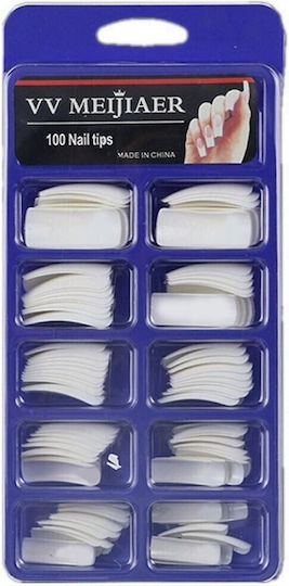 Κασετίνα 100 Τετράγωνα Nail Tips Χωρίς Εγκοπή White