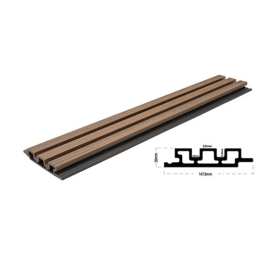 Newplan 5510 WPC Wandpaneel Zweite Generation 3D Pölster Teak 2,5cm X 14,7cm X 290cm