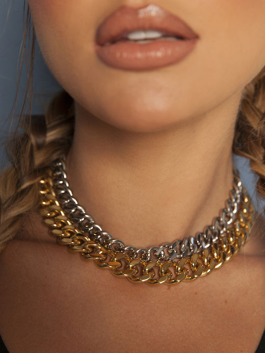 Ghetto Chain Neck Cuban made of Stainless Steel Gold-plated Wide Thickness 15mm