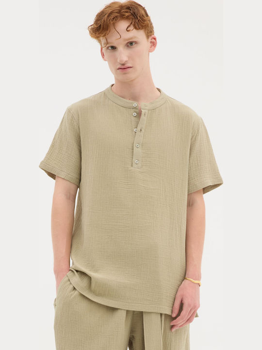 Herrenbluse Kurzarm Khaki