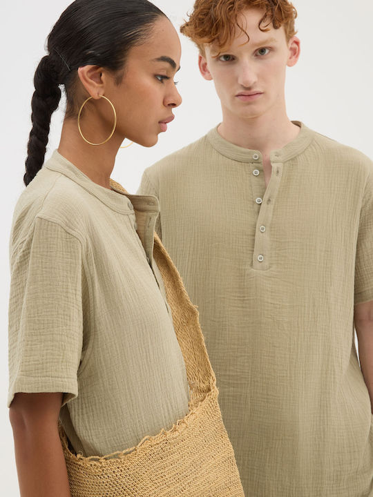 Herrenbluse Kurzarm Khaki