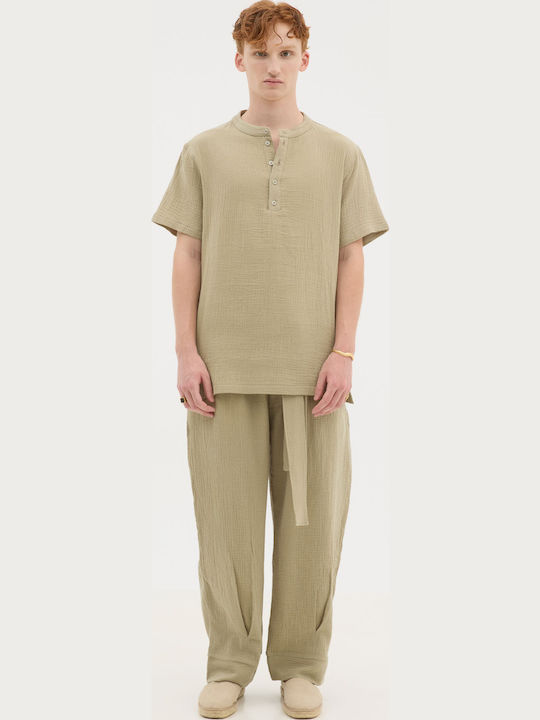 Herrenbluse Kurzarm Khaki