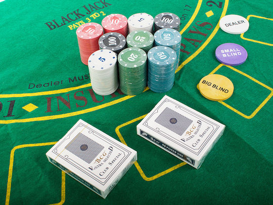 Verk Group Set 200 Numbered Poker Chips in Metallic Box with 2 Decks and Felt