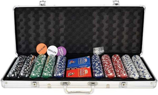 Platinum Games Set von 500 nummerierten Pokerchips 11.5gr in Koffer mit 5 Kartenspielen