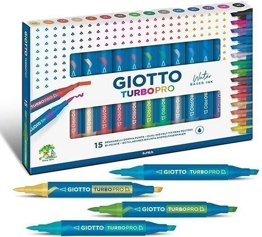 Giotto Turbo Pro Μαρκαδόροι Ζωγραφικής με Διπλή Μύτη Σετ 15 χρώματα