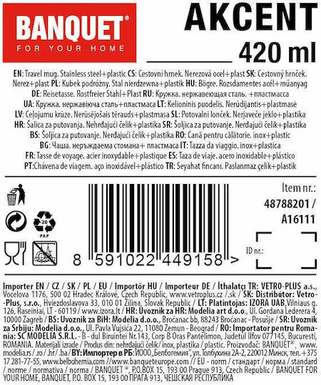 Banquet Stainless Steel / Plastic Thermos Bottle 420ml Gray