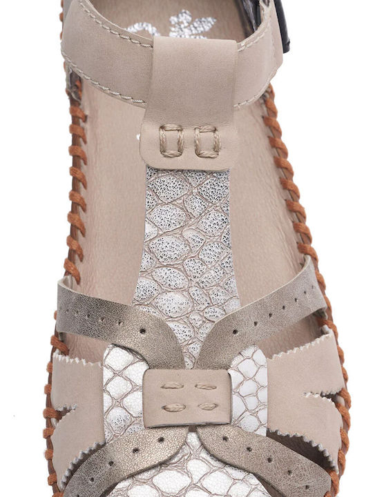 Anatomic Leather Comfort Sandals Rieker Beige Combi