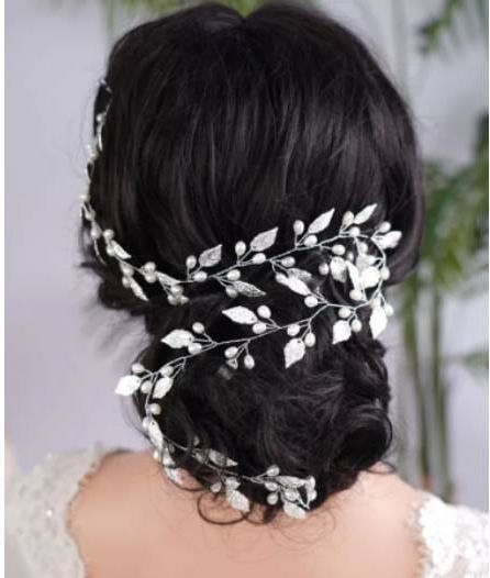 Wedding Dress ''Wire'' Leaves Pearls Ancient Greek Design Silver 60cm