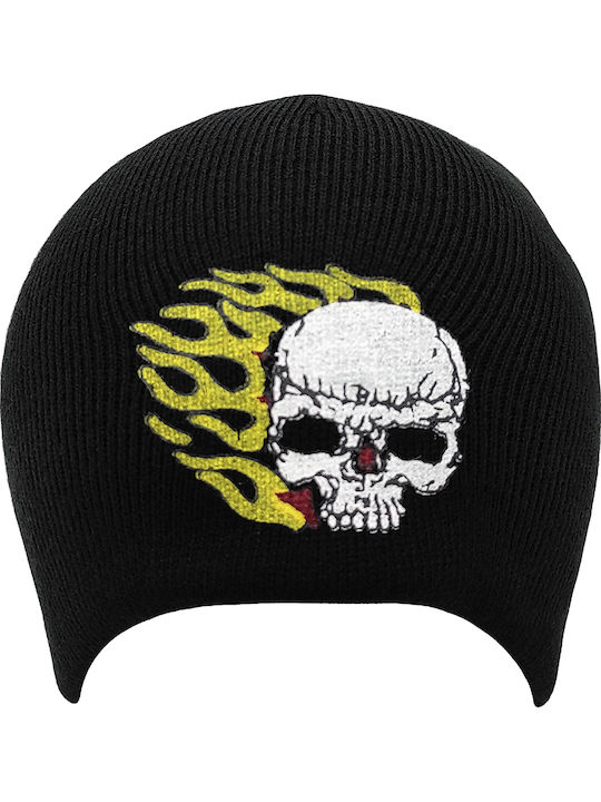 Men's Teen Black Knitted Beanie Skull Flames Print Code 2573