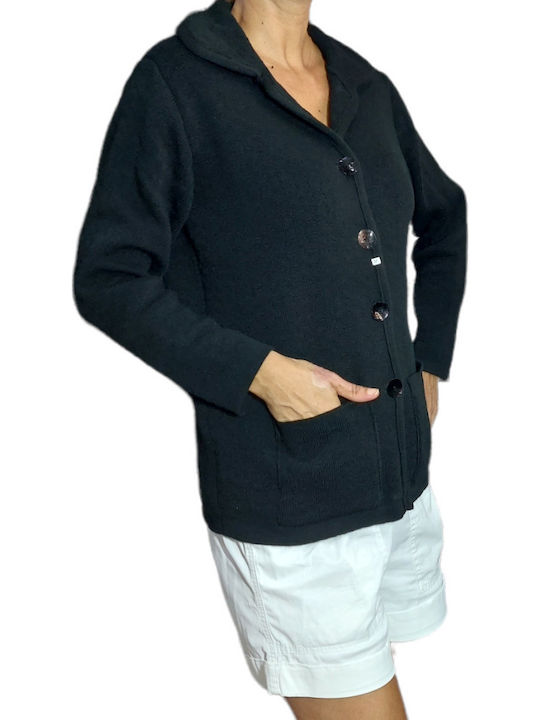Damen Strickjacke Gestrickt 50%Wolle 50%Dralon Kragen Fürdchen Für Damen Schwarz