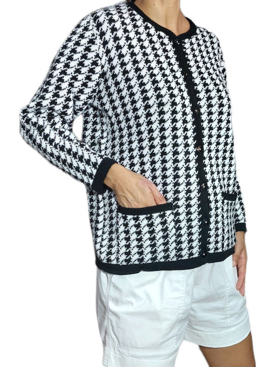 Knitted Cardigan Pie De Poule 50% Wool 50% Acrylic Thick Black White Knitted Cardigan Pie De Poule 50% Wool 50% Acrylic Thick Black White