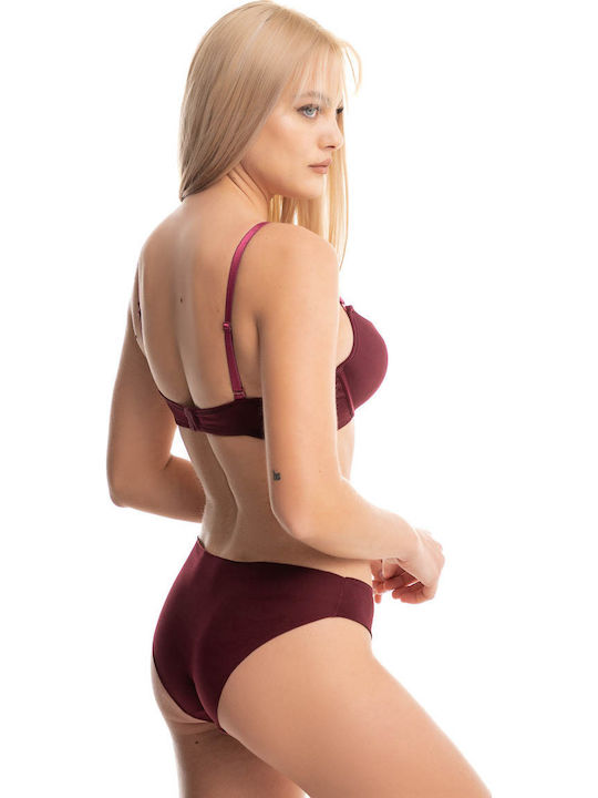 Push Up Bra Set With Padding Decorative Straps Koza 80195 80195-Burgundy