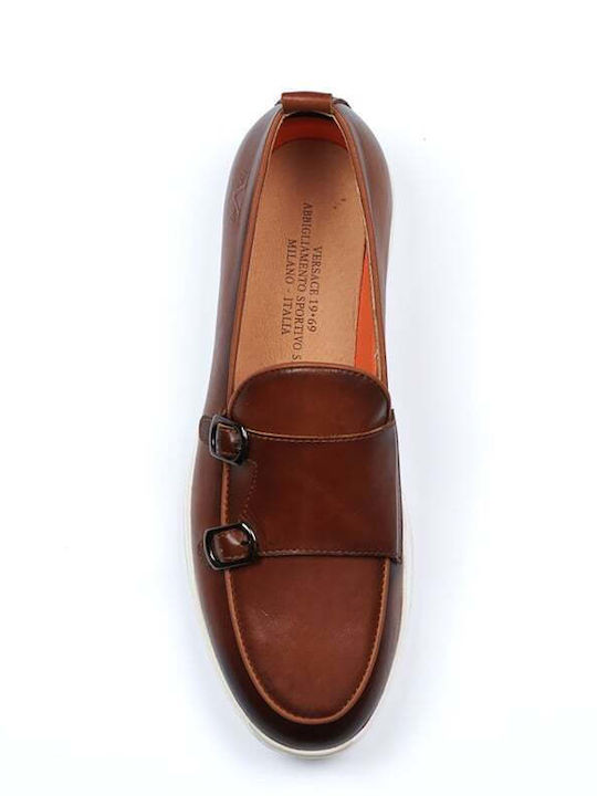 Versace 19.69 Abbigliamento Sportivo Spl Derby Brown 100% Leather House Logo on the Side Band Design Straps Regular Fit Yo T2802.tobacco