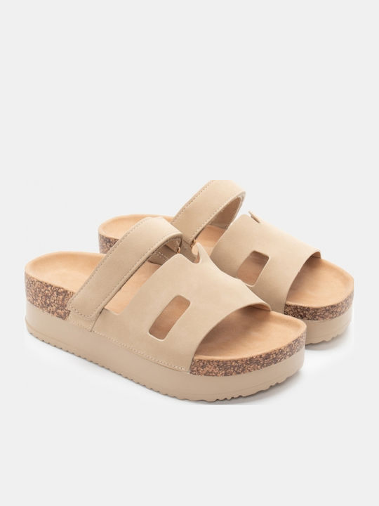 Women's Flat Sandals Flatforms in Beige Color