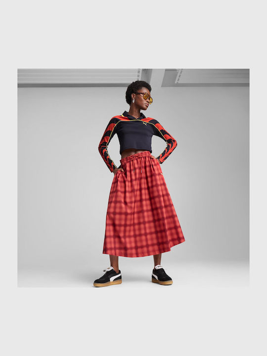 Plissiert Midi Rock Red
