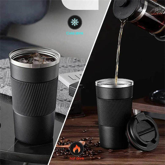 Uncle George Glass Thermos Stainless Steel / Aluminum BPA Free 500ml Mouthpiece Black with Mouthpiece