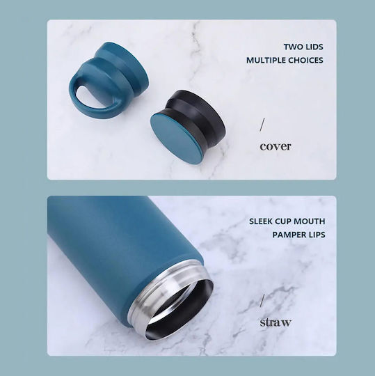 Uncle George Uncle George Stainless Steel Plastic Thermos Bottle BPA Free 500ml Recyclable Blue