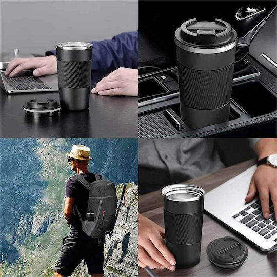 Uncle George Glass Thermos Stainless Steel / Aluminum BPA Free 500ml Mouthpiece Black with Mouthpiece