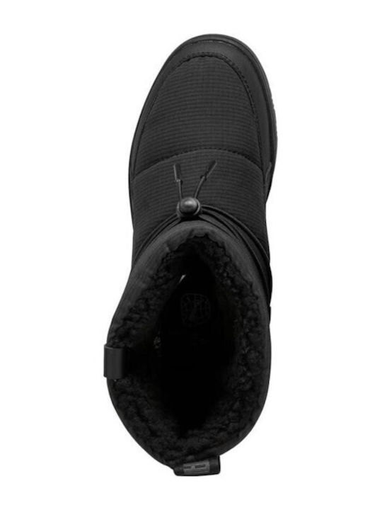 Synthetic Leather Snow Boots with Laces & Fur Snowbae Black