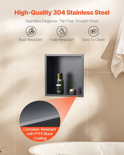 Vevor Corner Wall Mounted Bathroom Shelf Metallic 33x33x10.2cm Black