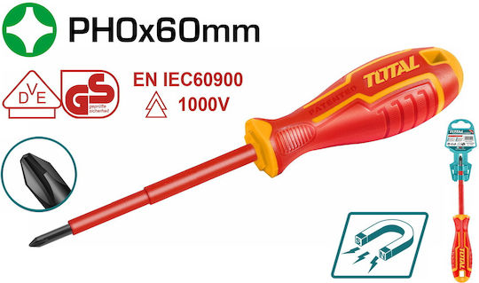 Total Μαγνητικό Κατσαβίδι Ηλεκτρολόγου VDE 1000V Σταυρός Μεγέθους PH0x60mm