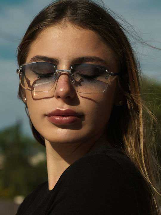 Ghetto Ochelari De Soare Unisex Cu Culoare Full Face Argintie Și Culoare Albastră K36287S Blue Clear
