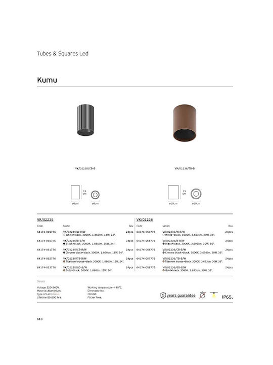 VK Lighting Wasserdicht Deckenleuchte für den Außenbereich mit integriertem LED in Schwarz Farbe 64174-050776