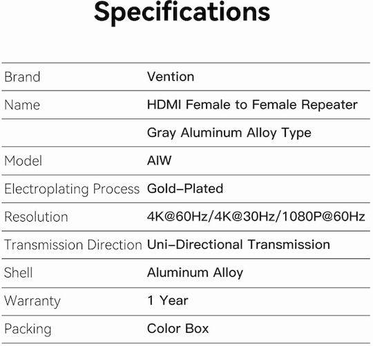Vention Hdmi Repeater Signal Amplification 8k60hz Aiwh0