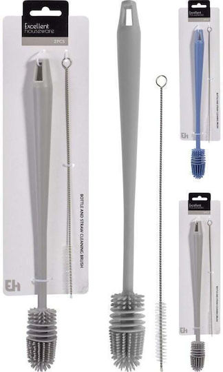 Set 2 Excellent Houseware Bottle Straw Brushes Plastic Stainless Steel 34/26 Cm Gray