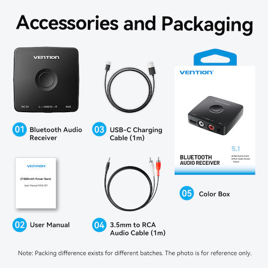 Vention Audio Bluetooth Receiver 3.5mm/2 RCA
