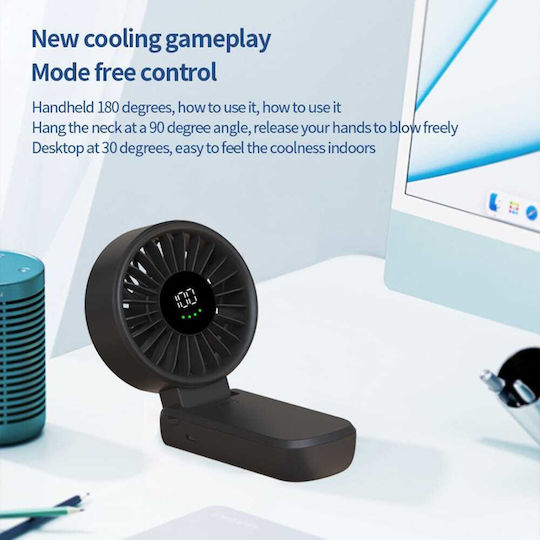 Techsuit Handheld Fan Premium Mini A10 Digital Led Display Rechargeable Usb-c Port 100 Wind Speeds 5400rpm Black