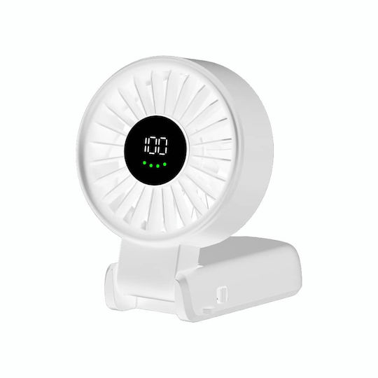Techsuit Вентилатор Чанта За Ръка Premium Mini A10 Цифров Дисплей Led Презареждащ Се Usb-c Порт 100 Скорости На Вятъра 5400rpm Бял