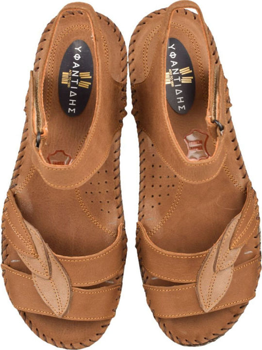 Leather Women's Flat Sandals in Tabac Brown Color