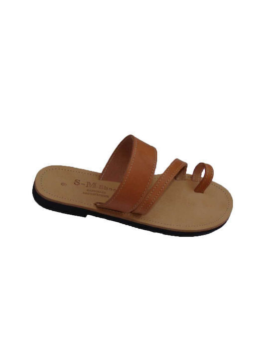 Leather Women's Flat Sandals in Beige Color