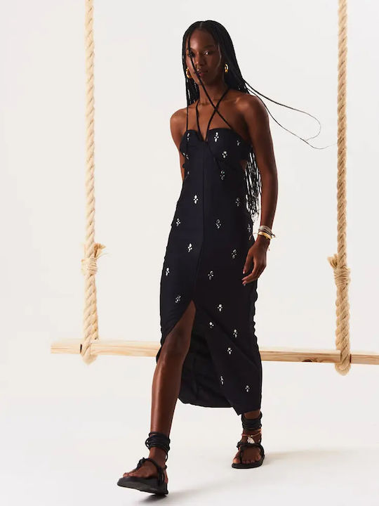 Summer Maxi Evening Dress  Back with Tearing Black