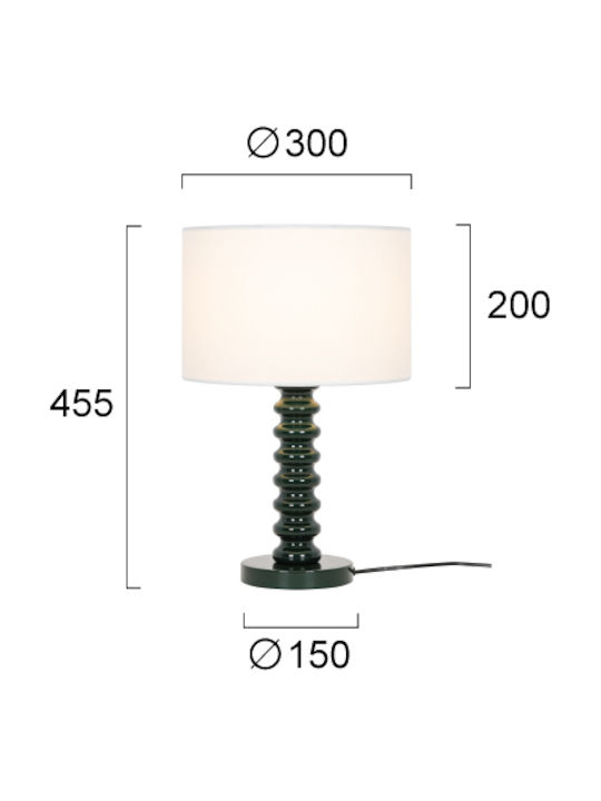 Viokef Fabric Table Lamp for Socket E27 with White Shade and Green Base