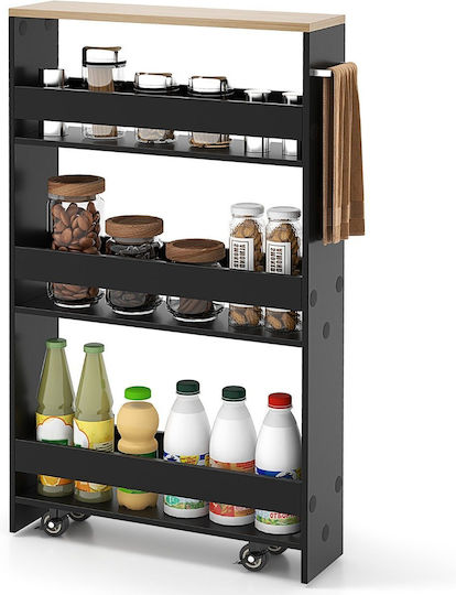 Costway Wooden Kitchen Trolley 3 Tiers Black 48x13x81cm