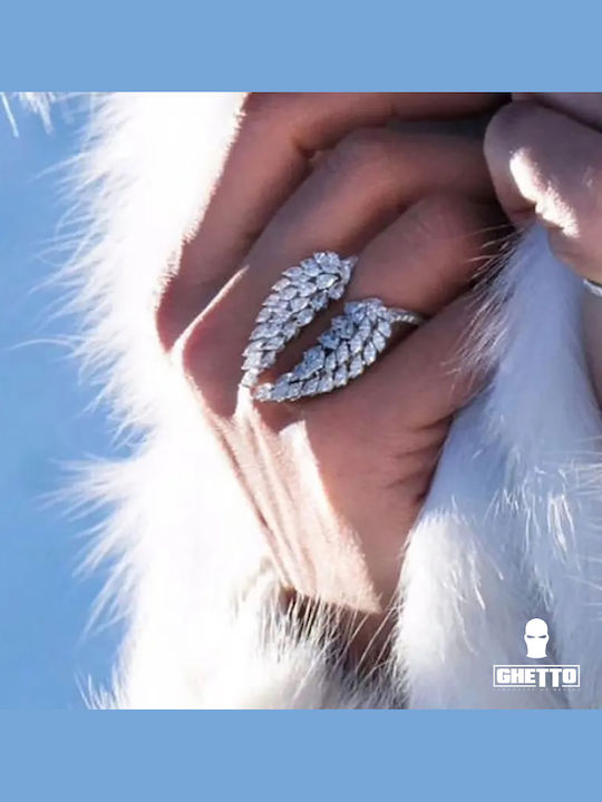 Ghetto Ring with Zircon made of Silver Gold Plated