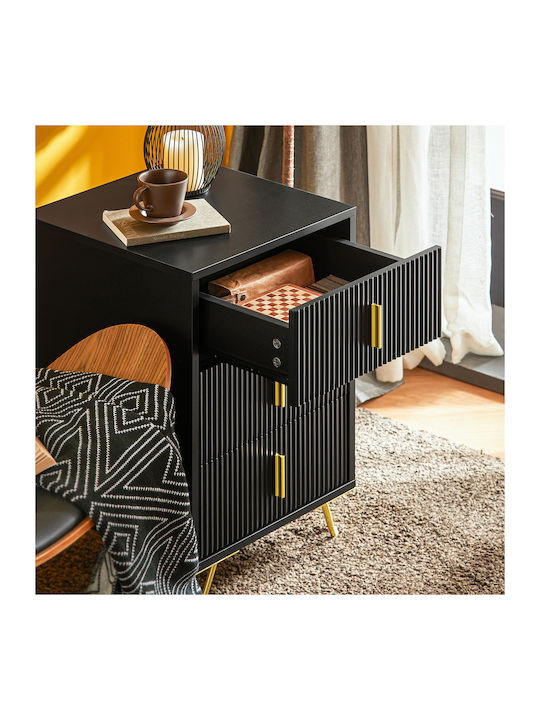 Nachttisch Holz mit Metallbeinen Schwarz 40x63x40cm