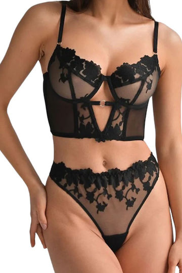 Σετ Bralette String Μαύρο