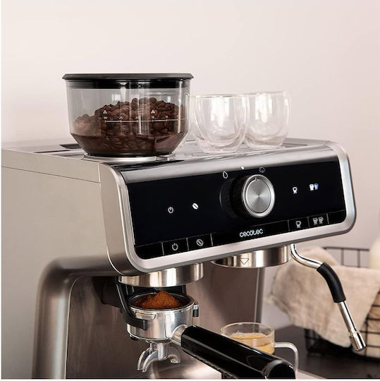 Cecotec Power Espresso 20 Barista Cream Αυτόματη Μηχανή Espresso 1550W Πίεσης 20bar με Μύλο Άλεσης Ασημί 01589