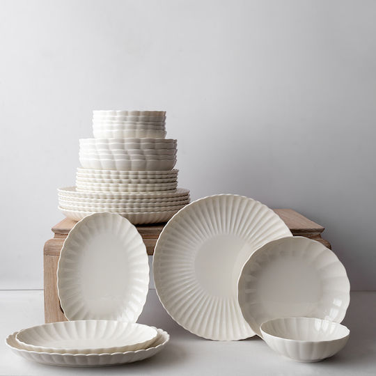 Kutahya Porselen Serving Platter Oval made of Porcelain Beige