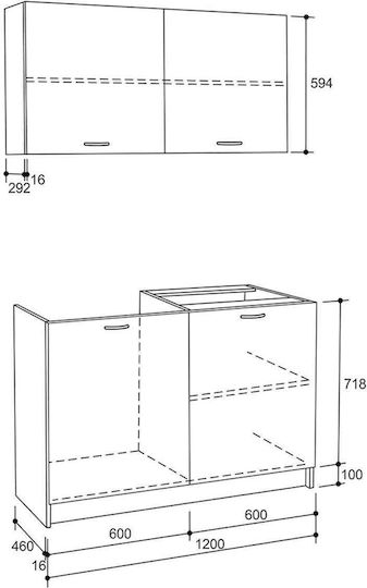 Σετ Ντουλάπια Κουζίνας Κρεμαστά & Δαπέδου Blaine 120x46cm Γκρι