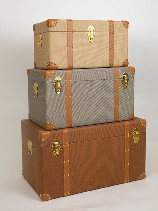 Wooden Decorative Trunks Set Beige 3pcs
